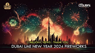 New Year 2024 UAE Fireworks  Dubai Burj Khalifa Palm Jumierah Yas Bay Abudhabi [upl. by Yetsirhc]