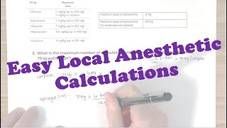 Local Anesthetic Max Dose Sample Questions Calculations [upl. by Yhtak765]