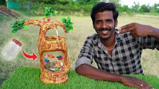 DIY Waterfall Lamp with mini Aquarium  வெறும் PLASTIC மட்டும் போதும் Unique FISH tank making  MmK [upl. by Alicirp]