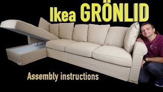 Ikea GRÖNLID 4 seat sofa with chaise longue Assembly instructions  Ikea HÄRLANDA Ikea USA [upl. by Auka]