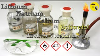 Lithium Natrium und Kalium reagieren mit Schwefel  direkter Vergleich [upl. by Dranek]