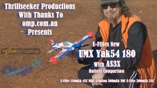 E Flite UMX Yak54 Battery Comparison EFlite 150mAh 45C Mini Aviation 300mAh 30C EFlite 200mAh 25C [upl. by Peregrine]