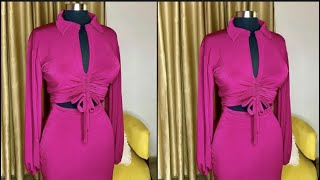 How to sew a trendy ruched top with a drawstring and a collar [upl. by Ahsata]