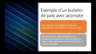 Acompte sur salaire avec exemple sur un bulletin de paie [upl. by Hsiekal590]