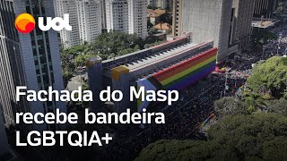 Parada do Orgulho LGBTQIA Fachada do Masp é coberta por bandeira [upl. by Dayir]