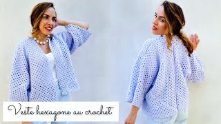 Veste Hexagone au crochet tuto FACILE  Modèle crochet facile  Patron GRATUIT  Débutant pas à pas [upl. by Aliet852]