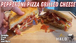 OVERLOADED PEPPERONI PIZZA GRILLED CHEESE  HALO PRIME 1100 PELLET GRILL [upl. by Emia]