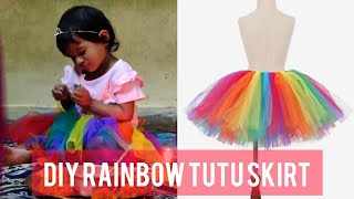 DIY Rainbow Tutu Skirt for baby from scratch  easy no stitching tutu skirt tutorial [upl. by Pitarys409]