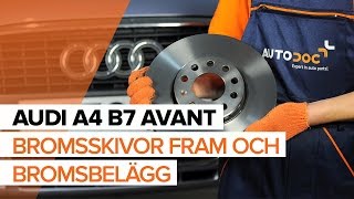 Så byter du bromsskivor fram och bromsbelägg fram på AUDI A4 B7 AVANT GUIDE [upl. by Okemak]