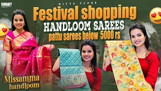 Latest Pattu Sarees Shopping  Missamma Handloom  Sarees With Best Sale Prices  Divya Vlogs [upl. by Elysee837]