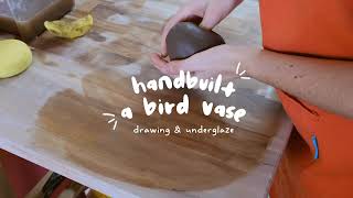 Handbuild a vase with coil painting underglaze 🎨 Pottery Studio Vlog [upl. by Branen]