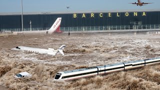 Barcelona airport and metro flooded Spain on alert Highways submerged as extreme rain strike [upl. by Selena]