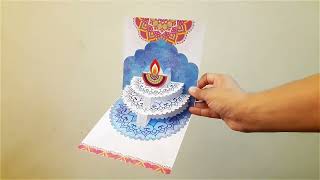 Diwali Diya Pop up Greeting Card  90 degree opening card [upl. by Blount]