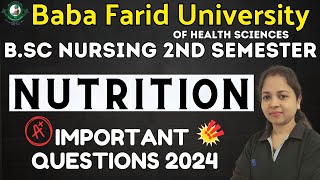 NUTRITION Important Questions  BSc NURSING 2ND SEMESTER  BFUHS BSC NURSING 2024  PUNJAB NURSING [upl. by Einnus]