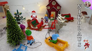 Playmobil Film Deutsch Lena und Mira beim Weihnachtsmann Nikolaus Geschichte mit Familie Kägi [upl. by Llenrahc]