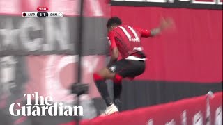 Goal celebration goes wrong as JLeague striker misjudges drop behind advertising board [upl. by Baugh]