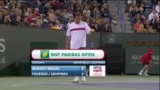 Hit for Haiti  Federer wants Agassi to Serve at 113 mph  Agassi serves 114 mph [upl. by Woodberry]