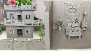 How to Build A Modern Clay House With Bedroom Interior Bed Side Table amp Rose Making to Easy Way [upl. by Buatti]