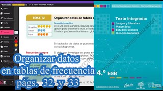 Organizar datos en tablas de frecuencia págs 32 y 33 Texto de Matemática Integrado 4°EGB [upl. by Hopkins]