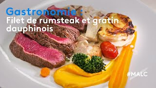 Gastronomie  filet de rumsteak et gratin dauphinois [upl. by Suoirtemed704]