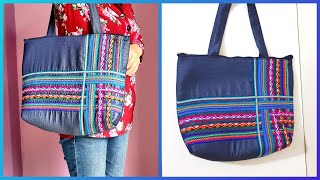 Bolso con Jeans Reciclados y Cintas Andinas Tutorial [upl. by Darom]