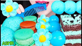 ASMR BLUE FOODS EDIBLE HAIR COMB MINT CHOCOLATE CAKE MARSHMALLOWS 먹는 빗 민트초코 케이크 먹방 EATING SOUNDS [upl. by Heigl]