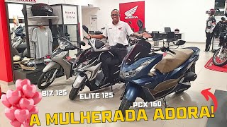 MOTOS QUE A MULHERADA ADORA HONDA BIZ 125 PCX 160 E ELITE 125 CORES E PREÇO ATUALIZADO [upl. by Hilda]