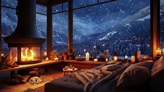 Snowstorm Breathtaking View Crackling Fire amp Cats  Winter Ambience for Sleep Relax or Study [upl. by Culver]