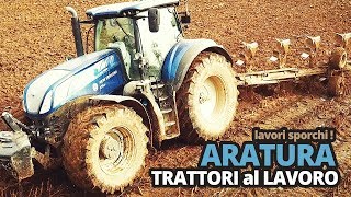 Aratura trattore al lavoro New Holland t7 315 con aratro pentavomere [upl. by Ahsienak]