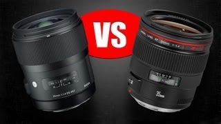 Lens Comparison Sigma 35mm f14 quotArtquot vs Canon 35mm f14L USM [upl. by Orteip721]