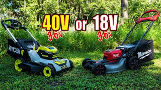 Milwaukee M18 FUEL or RYOBI 40V HP Whisper Series 21quot Electric Lawn Mower 282320 vs RY401021 [upl. by Tanhya]