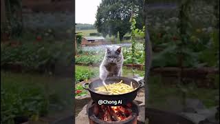 Farm Cat Makes Fries From Potato to Plate 😺 [upl. by Ulric722]