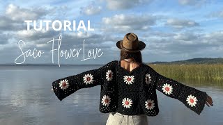 TUTORIAL SACO FLOWERLOVE A CROCHET Saco a crochet con Grannys de flores sin costuras [upl. by Dnomyad]