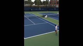 Roger Federer practice return of volley with Stefan Edberg in the US OPEN 2015 [upl. by Jesh379]