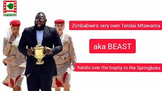 Zimbabwes very own Tendai Mtawarira aka BEAST hands over the trophy to the Springboks [upl. by Anirtek]