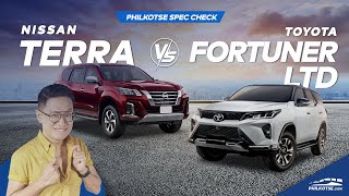 2022 Nissan Terra VL vs Toyota Fortuner LTD Macho SUVs Compared  Philkotse Spec Check [upl. by Merrick602]