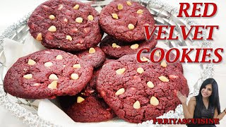 Red Velvet Cookies Recipe  Easy Eggless Red Velvet Cookies  Red Velvet Chocolate Chips Cookies [upl. by Kellia]