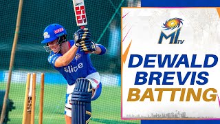 Dewald Brevis batting in the nets  Mumbai Indians [upl. by Akinad277]