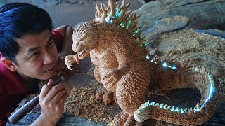 How to Carve Godzilla  Minus One with a Glowing Spines  Amazing Chainsaw Wood Carving skill [upl. by Bonns77]