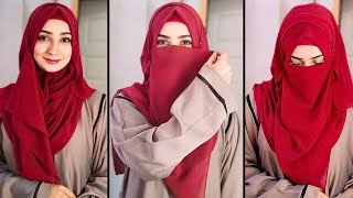 Comfortable Layered Wedding Hijab Tutorial Full Coverage Hijab Style ChiffonGeorgette Niqab Style [upl. by Kcirneh]