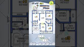 45× 50 house plan with 2 car parking 3bhk house design 45 by 50 houseplan homedesignhousemap [upl. by Ajssatsan]