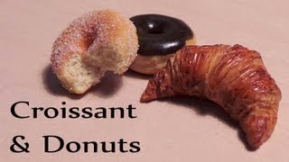 Miniature Cafe Croissant amp Donut from polymer clay tutorial [upl. by Alasteir]