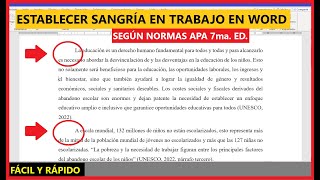 ✔✔Cómo establecer la SANGRÍA en un TRABAJO en WORD según NORMAS APA 7ma SÉPTIMA EDICIÓN 👨‍💻👨‍💻 [upl. by Lleruj]