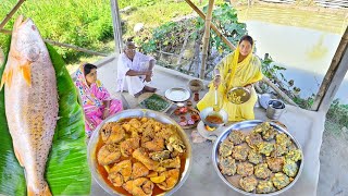 15kg সাইজের মধুভোলা মাছের তেলঝাল রান্না সাথে কুচোচিংড়ি দিয়ে পালংশাকের বড়া  fish curry recipe [upl. by Doig]