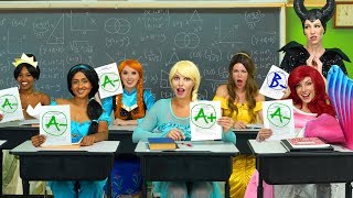 BACK TO SCHOOL WITH DISNEY PRINCESSES Elsa and Anna Ariel Belle Tiana and Maleficent 2019 [upl. by Alliw533]