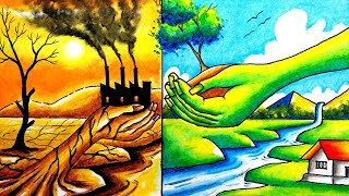 World environment day drawingglobal warming drawingenvironment day poster drawingpollution poster [upl. by Ahseia]