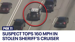 FULL PURSUIT Sheriffs cruiser stolen in LA female suspect tops 160 mph in 2county chase [upl. by Assirahs]