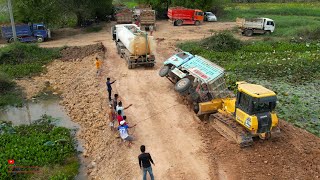 Incredible Safety Operator Dump Truck Back Failed Heavy Successful Help Bulldozer With Water Truck [upl. by Coraline]