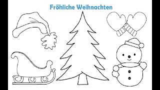 Wie zeichnet man Weihnachts Schlitten Schneemann Weihnachtsbaum Weihnachtsmütze  Wie zeichnet [upl. by Acemat272]