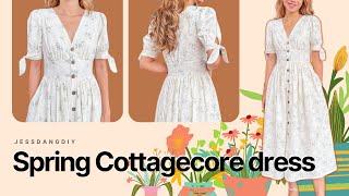 DIY Spring Cottagecore dress Bustier dress with puff sleeve and button front  Sewing tutorial [upl. by Domel9]